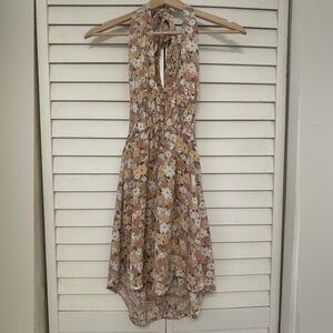 Cider Floral High-Low Halter Dress in Beige, Blush and White